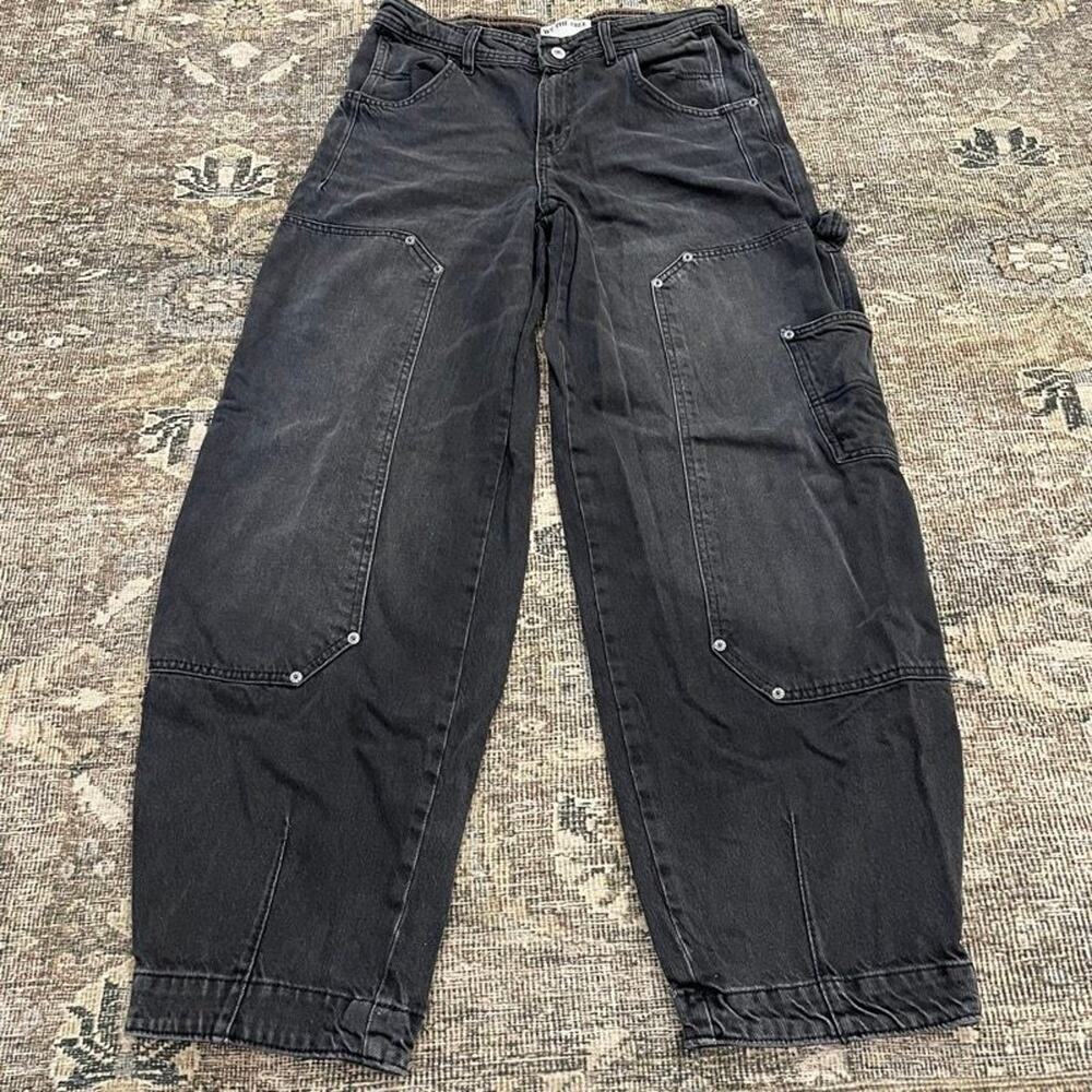 We The Free People Baggy Carpenter Jeans Womens 27 Washed Black Wide Leg Denim